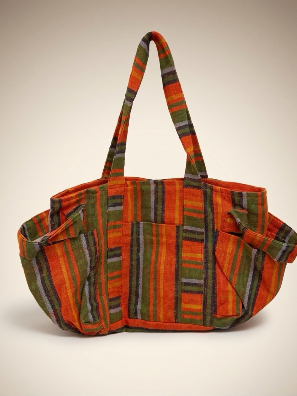 Free People Baby Oksana Tote Orange Mix Striped
Cotton Bag Women's